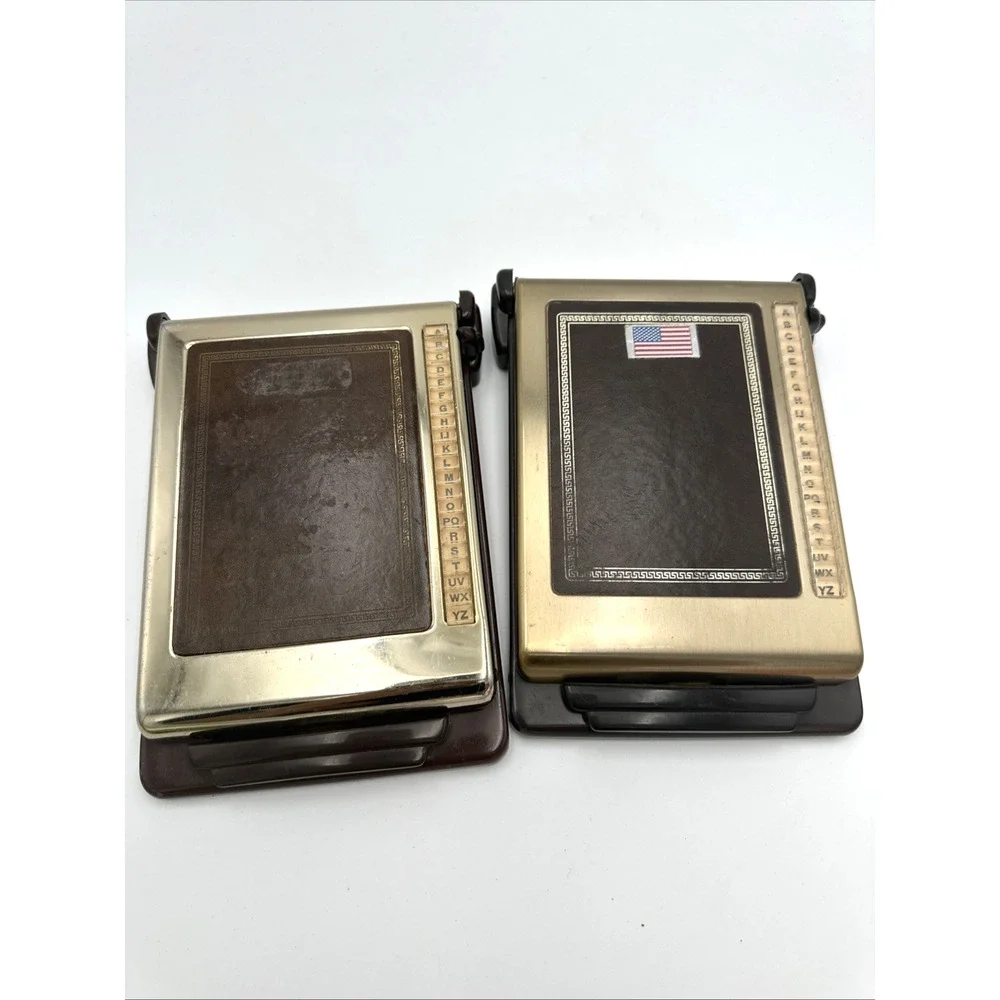 2 Vintage Bates Cavalier Art Deco Maroon Red Push Button Address Book